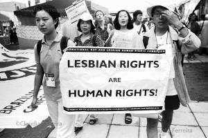 Manifestantes na Quarta Conferência Mundial sobre as Mulheres